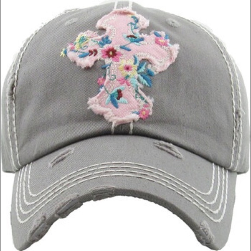Floral Cross Washed Vintage Ballcap